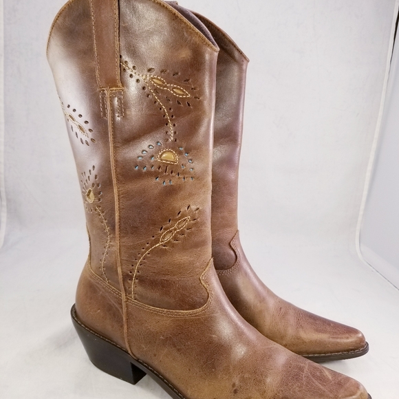 MATISSE WESTERN COWGIRL FLORAL CUT OUT WOMEN BOOTS BROWN LEATHER SIZE 7.5 M - Picture 5 of 9